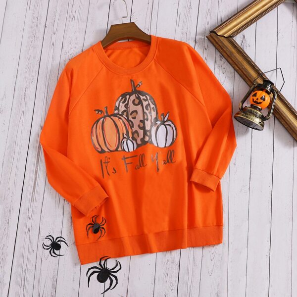 

Plus Halloween Pumpkin Print Raglan Sleeve Sweatshirt, Orange