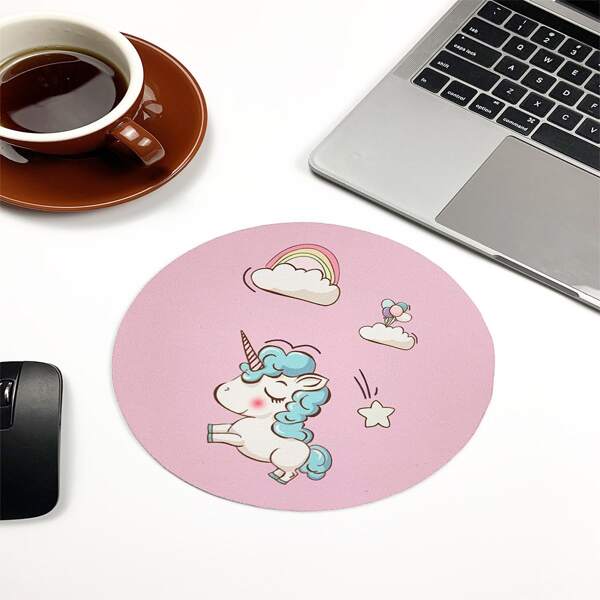 

Cartoon Unicorn Round Mouse Pad, Multicolor