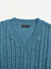SHEIN Unity 女式休闲基本款麻花针织背心 - 水鴨藍 - 查看 4