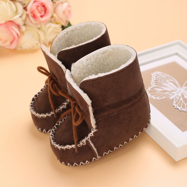 

Baby Stitch Trim Lace-up Front Snow Boots, Coffee brown