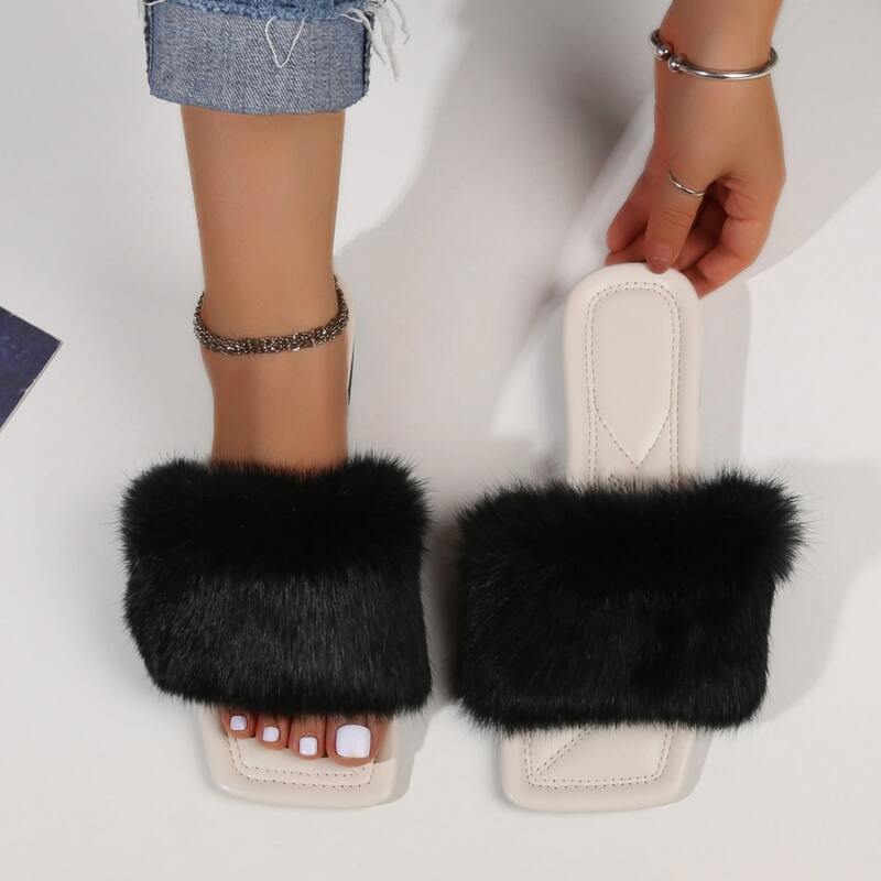 

Fluffy Slide Sandals, Black