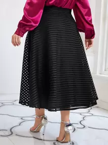 Modelyn 大碼高腰水溶蕾絲拼接喇叭半身裙 - 黑色 - 查看 3