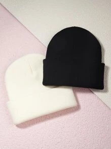 2入組字母刺繡豆豆帽 - 黑與白 - 查看 2