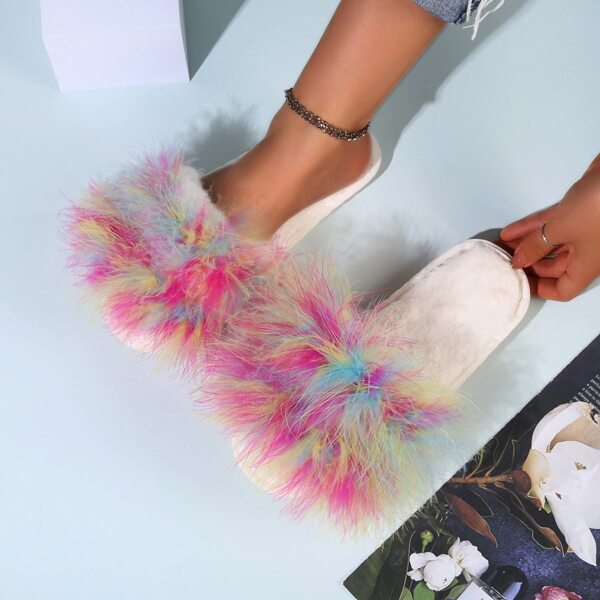

Colorblock Fluffy Slide Sandals, Multicolor