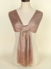 1pc Ladies' Fashionable Gold Thread Tassel Scarf Shawl For Party, Gathering, And Daily Wear - Champagne - View 1