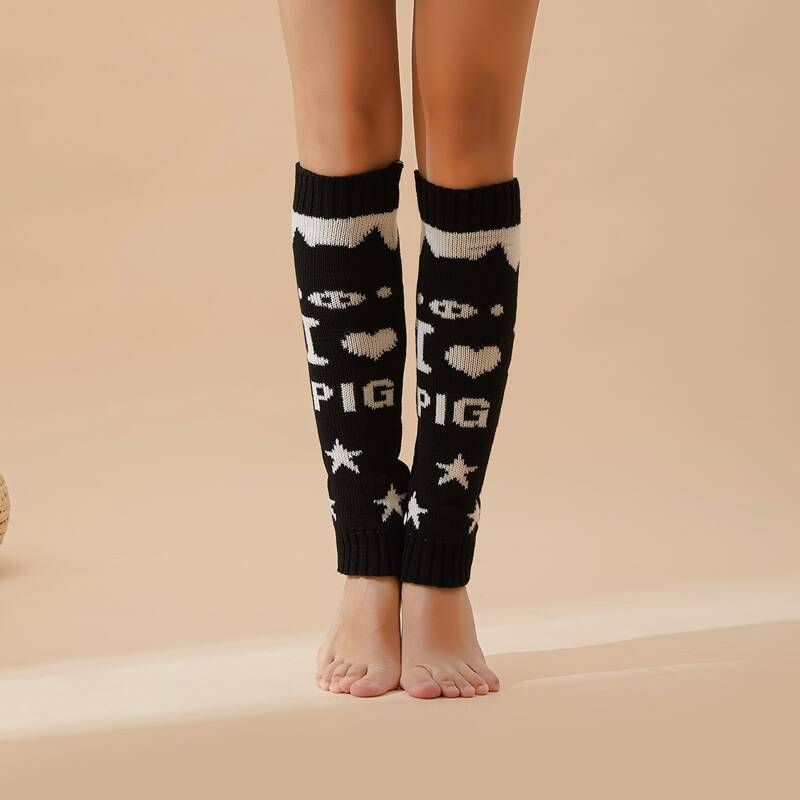 

Letter Graphic Leg Warmers, Black