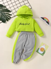 Capucha con estampado de letra con pantalones deportivos con costura lateral en contraste - Multicolor - Ver 1