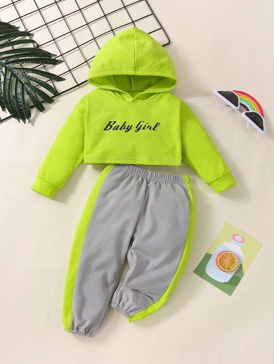 Capucha con estampado de letra con pantalones deportivos con costura lateral en contraste - Multicolor - Ver 1