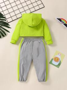 Capucha con estampado de letra con pantalones deportivos con costura lateral en contraste - Multicolor - Ver 2
