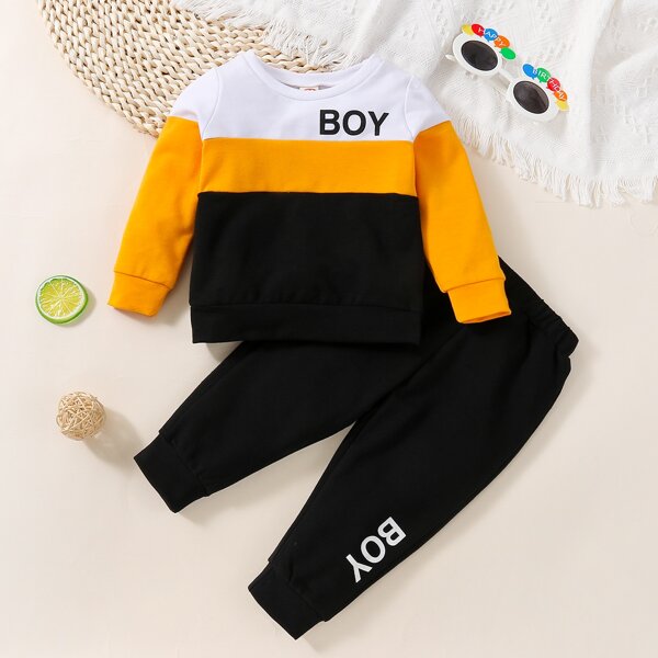 

Baby Letter Graphic Colorblock Sweatshirt & Sweatpants, Multicolor