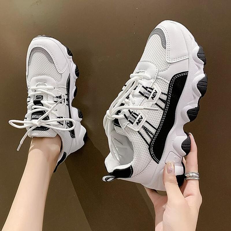 

Lace-up Front Mesh Panel Chunky Sneakers, White