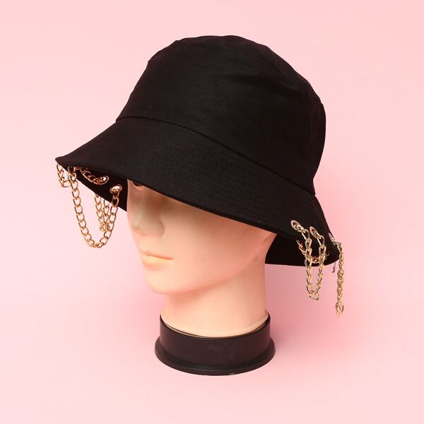 

Chain Decor Bucket Hat, Black