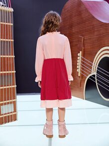 SHEIN 女孩雙色荷葉邊荷葉袖連衣裙 - 彩色 - 查看 2