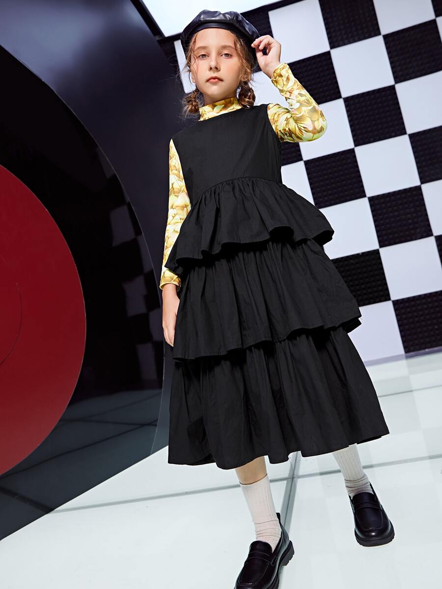 SHEIN Niñas Vestido a capas bajo con fruncido sin top