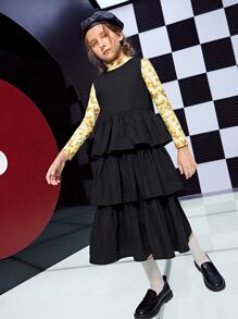 SHEIN Niñas Vestido a capas bajo con fruncido sin top