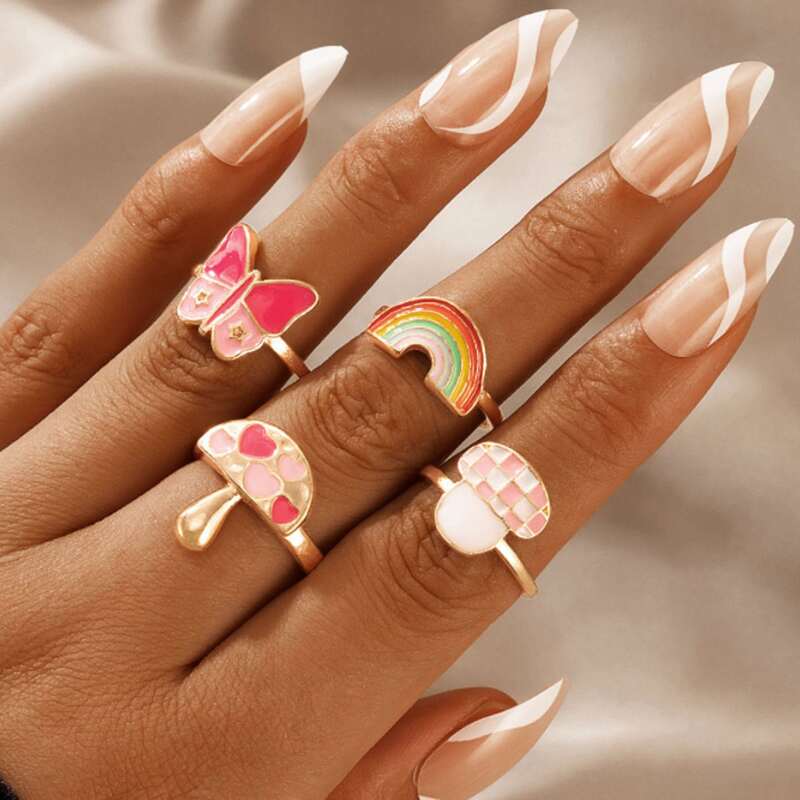 

4pcs Mushroom Decor Ring, Gold