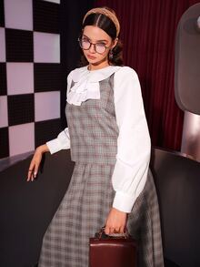 Mulvari 格紋彼得潘領燈籠袖上衣和半身裙