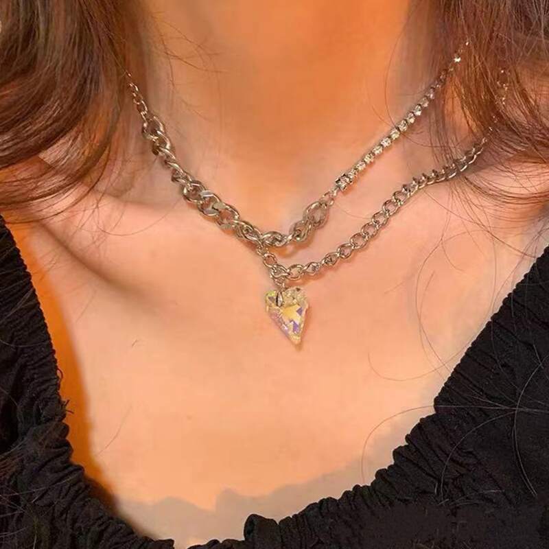 

Heart Decor Chain Necklace, Silver