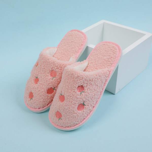 

Fluffy Fruit Graphic Slippers, Pink