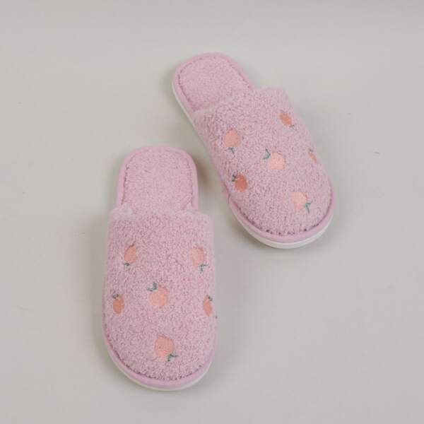 

Peach Embroidered Detail Home Slippers, Pink