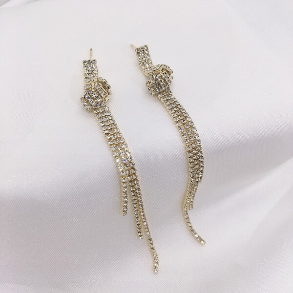 

14K Gold Plated Rhinestone Tassel Earrings