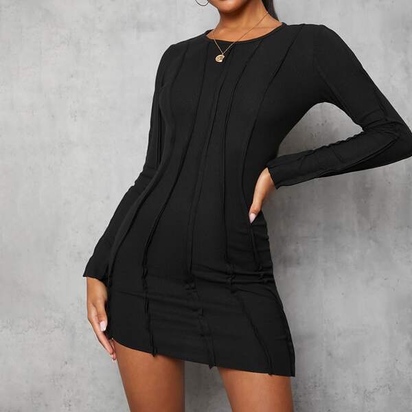 

Solid Contrast Binding Bodycon Dress, Black