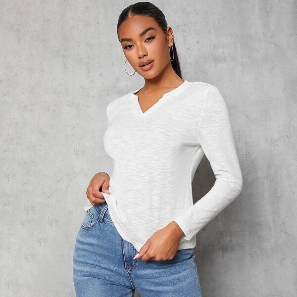 

Notched Neck Solid Tee, White