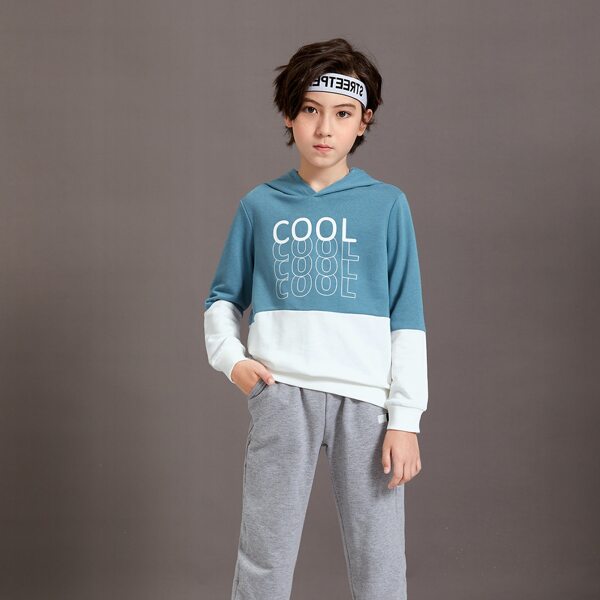 

Boys Color Block Letter Graphic Hoodie, Blue and white