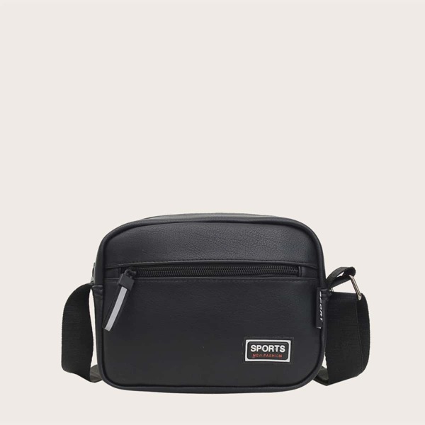 

Men Patch Decor Zip Crossbody Bag, Black