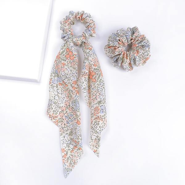 

2pcs Floral Print Hair Tie, Multicolor