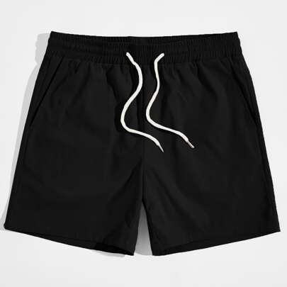 남성 슬랜트 포켓 드로스트링 허리 솔리드 반바지