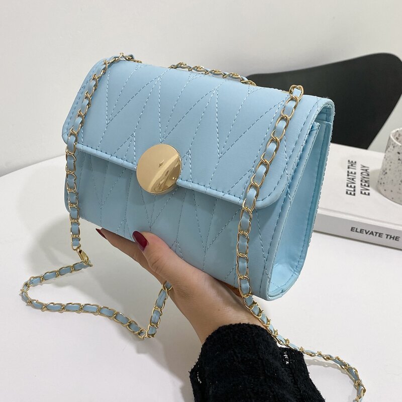 

Chevron Flap Chain Bag, Blue