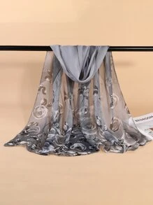 印花圍巾 - 灰色 - 查看 1