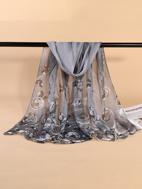 1pc Floral Print Chiffon Scarf Elegant Women Scarf Accessories Women Valentine's Day Valentines