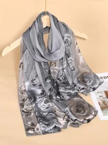 印花圍巾 - 灰色 - 查看 2