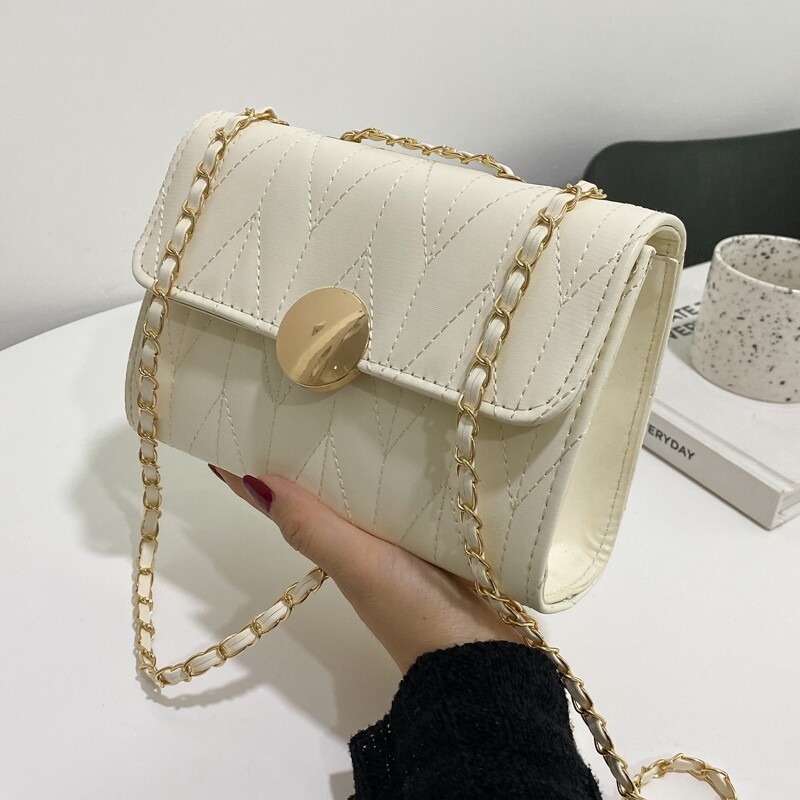 

Chevron Flap Chain Bag, Beige