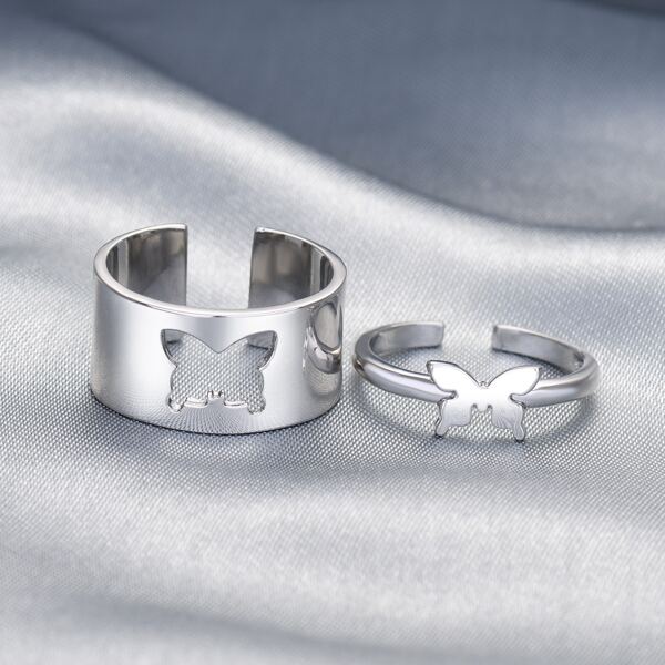 

2pcs Butterfly Detail Ring, Silver