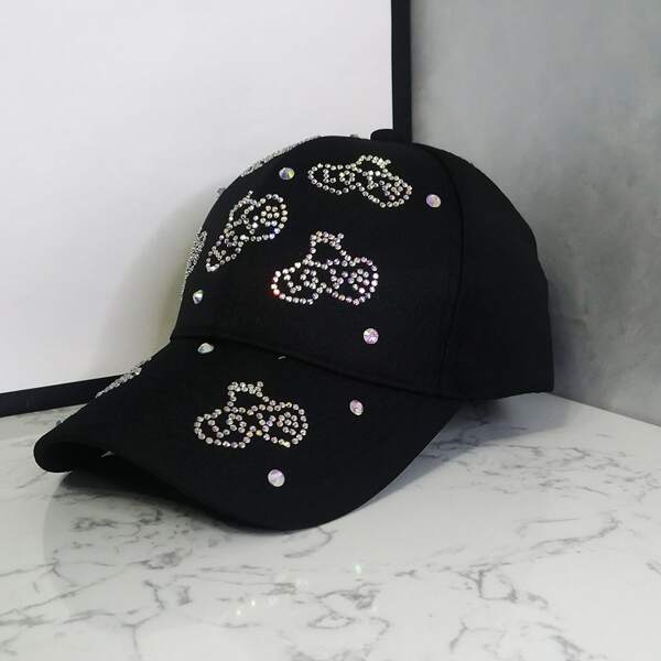 

Rhinestone Cherry Decor Baseball Cap, Black