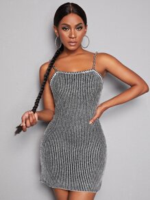 Slaydiva Space Dye Cami Jumper Dress - Black and White - View 1