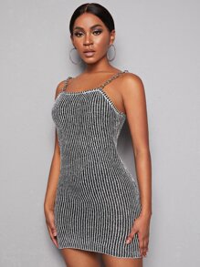 Slaydiva Space Dye Cami Jumper Dress - Black and White - View 3