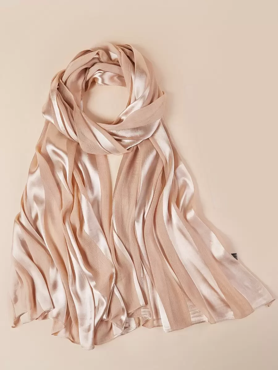 1 chiếc khăn quàng cổ trơn tối giản cho nữ, khăn lụa, khăn choàng bằng vải satin, dây buộc tóc, băng đô lý tưởng để tôn lên vẻ ngoài của bạn, phụ kiện cho phụ nữ, mùa đông, mùa thu - Màu be - Xem 1