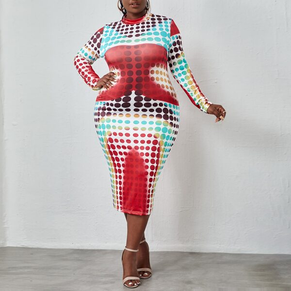 

Plus Polka Dot Print Ombre Bodycon Dress, Multicolor