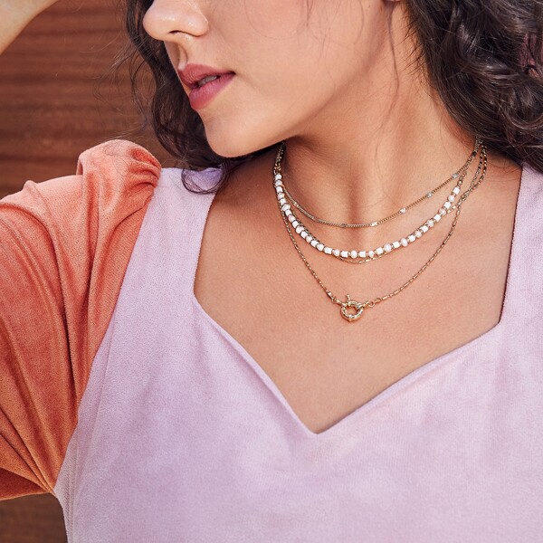 

Faux Pearl Detail Layered Necklace, Gold