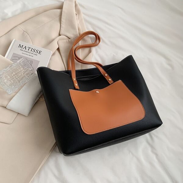 

Two Tone Tote Bag, Black