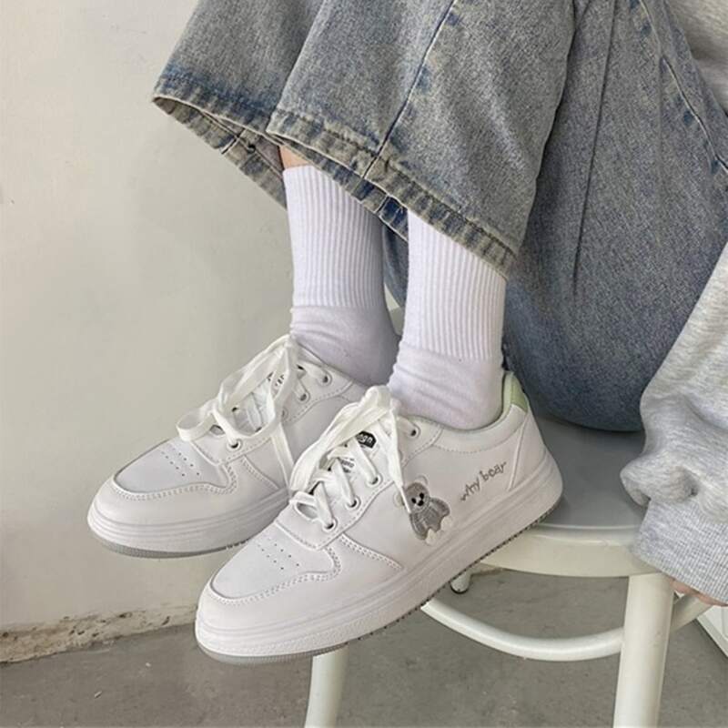 

Cartoon Embroidered Lace-up Front Skate Shoes, Grey