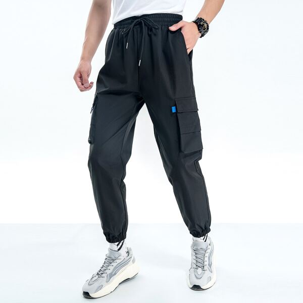 

Men Flap Pocket Cargo Pants, Black