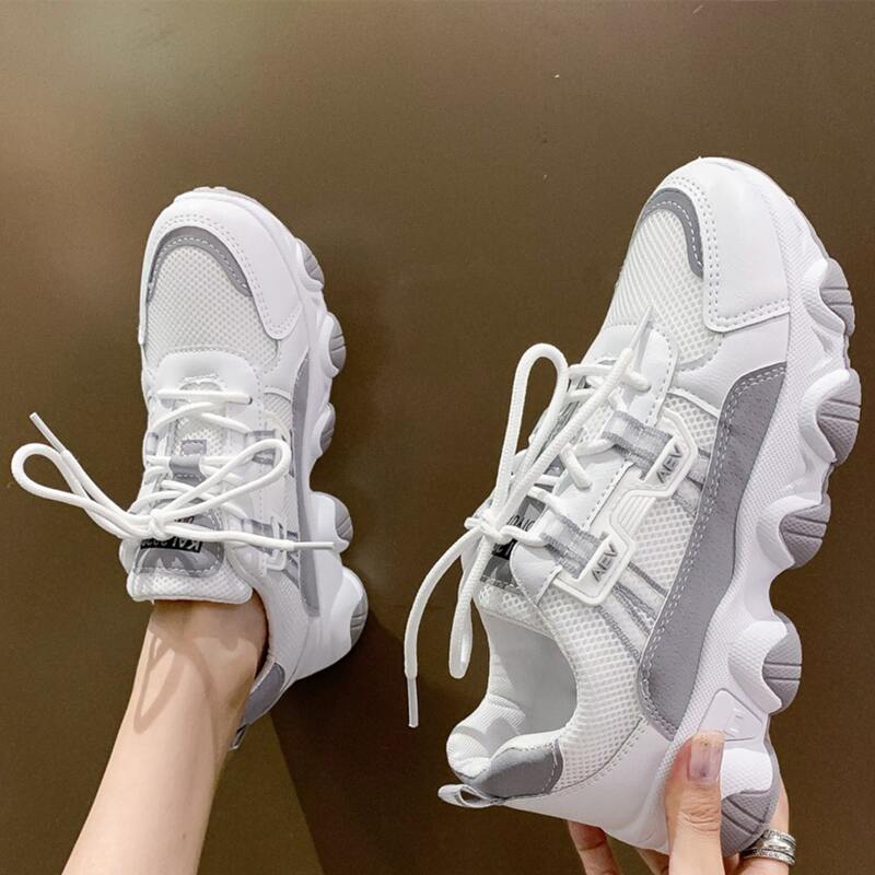 

Lace-up Front Mesh Panel Chunky Sneakers, Grey