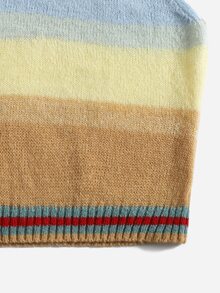 Plus Color Block Striped Trim Tie Shoulder Knit Cami Top - Multicolor - View 4