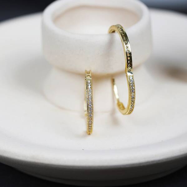 

Gold Plated Zircon Decor Hoop Earrings
