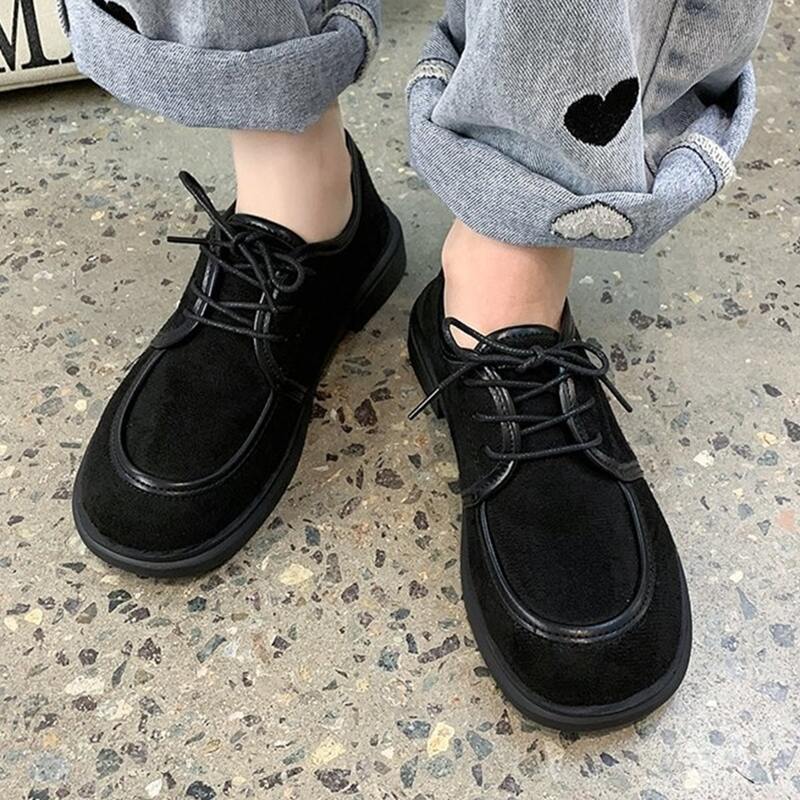 

Lace-up Front Round Toe Flats, Black
